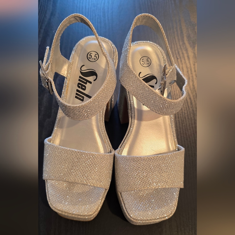 Ella Sparkle Block Heel Sandals in Champagne